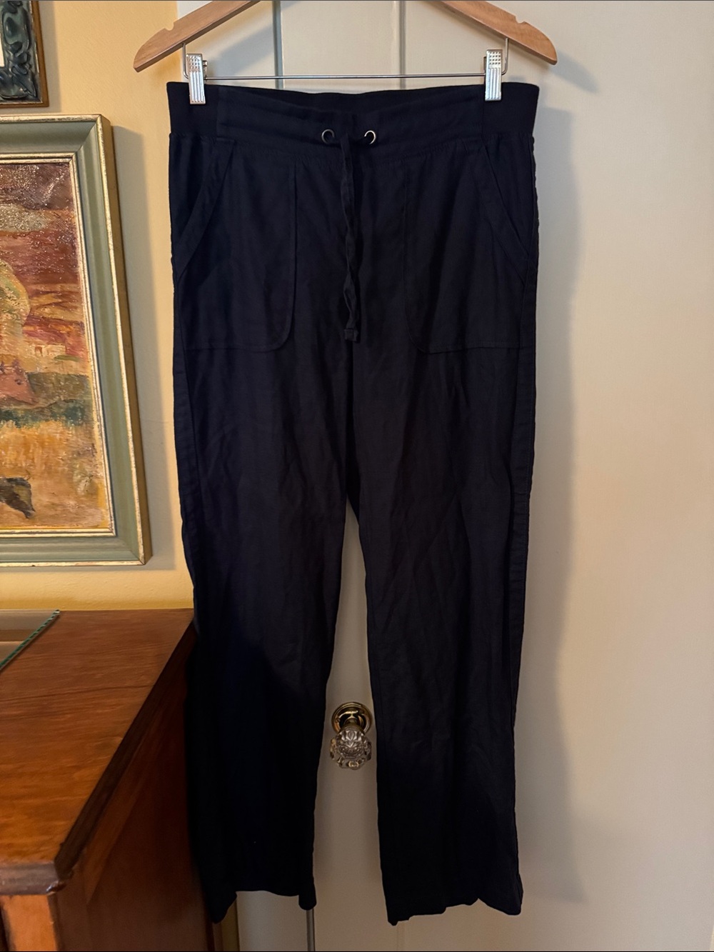 Athleta dark navy blue Drawstring linen Pants.
